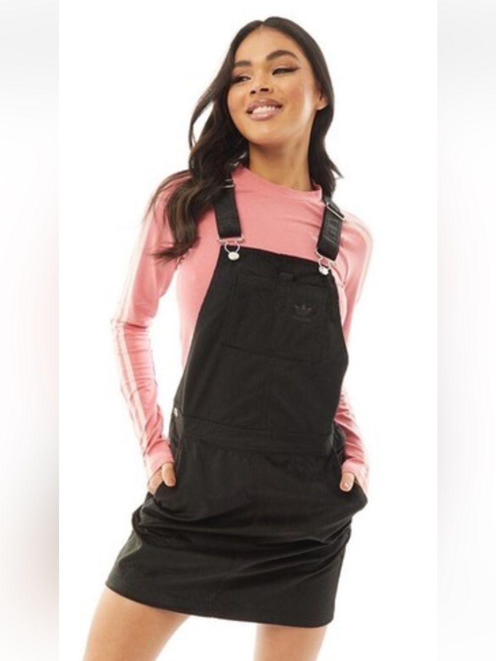 adidas Black Corduroy Pinafore Overall Skirt with Pink Top